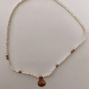 925 Silver pearl necklace with seashell 14k rose gold plated